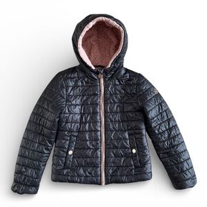 Michael Kors Kids Sherpa Lined Puffer Jacket Black Blush Hooded Coat Girls 10 12